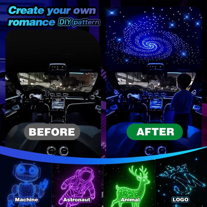 VASTFIRE Starlight Headliner Kit - 300pcs 0.03in 9.8ft Fiber Optic Star Lights for Car with 16W RGBW, Twinkle & Music Sync, APP/Remote Control for Car Roof/Bedroom Ceiling - Image 2